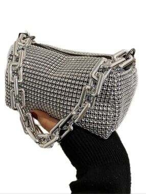 Silver Metallic Glam Purse Removable Crossbody Strap NWT